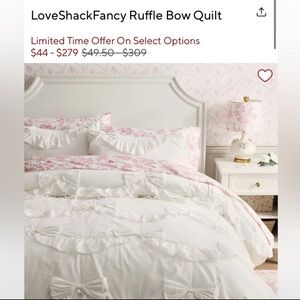 LoveShackFancy White Ruffle Bow Quilt
